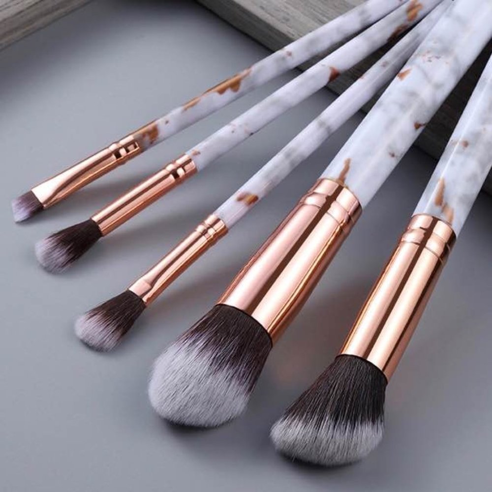 White & Gold Marble 5 pcs Makeup Brushes Set